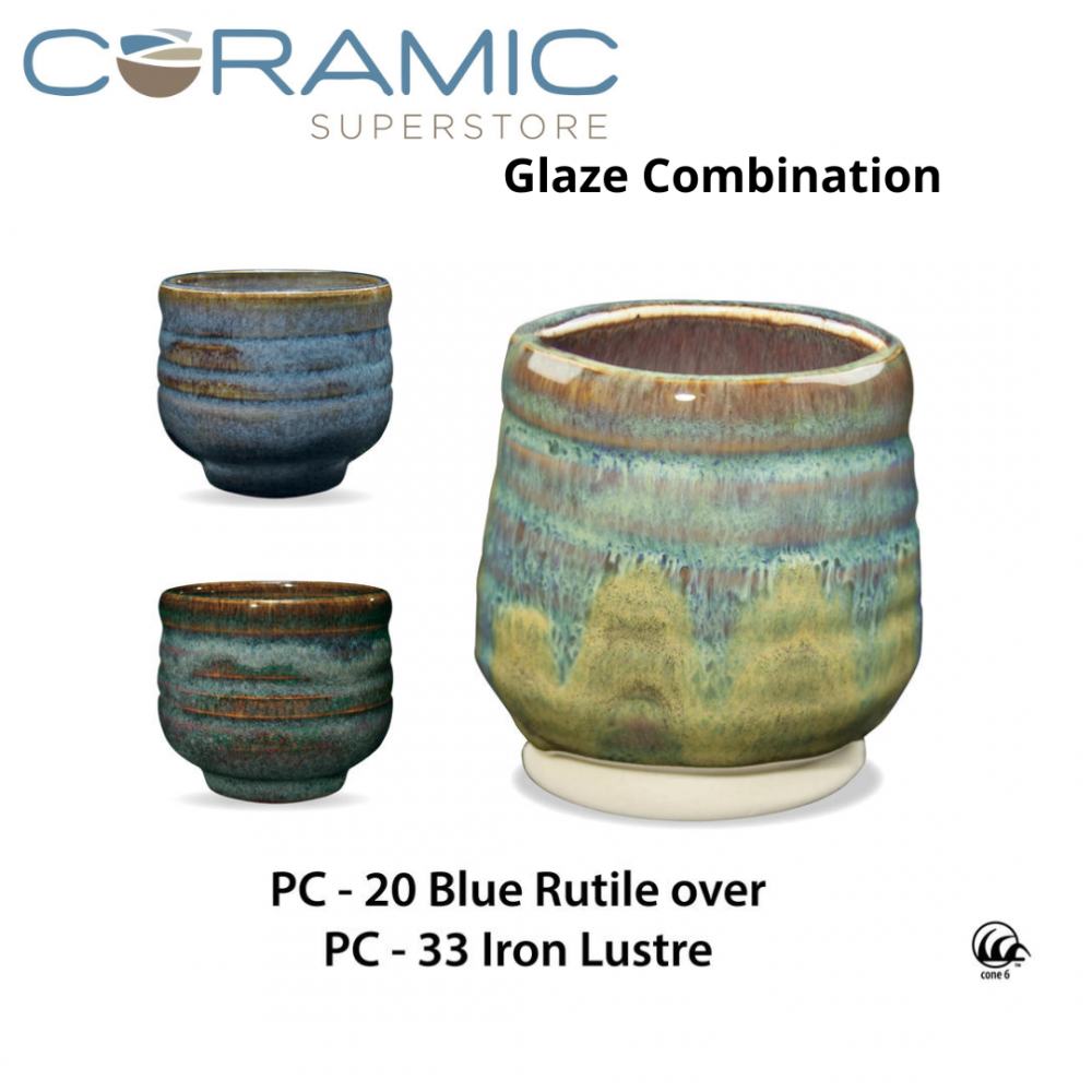 Blue Rutile PC-20 over Iron Lustre PC-33 Pottery Cone 5 Glaze Combination
